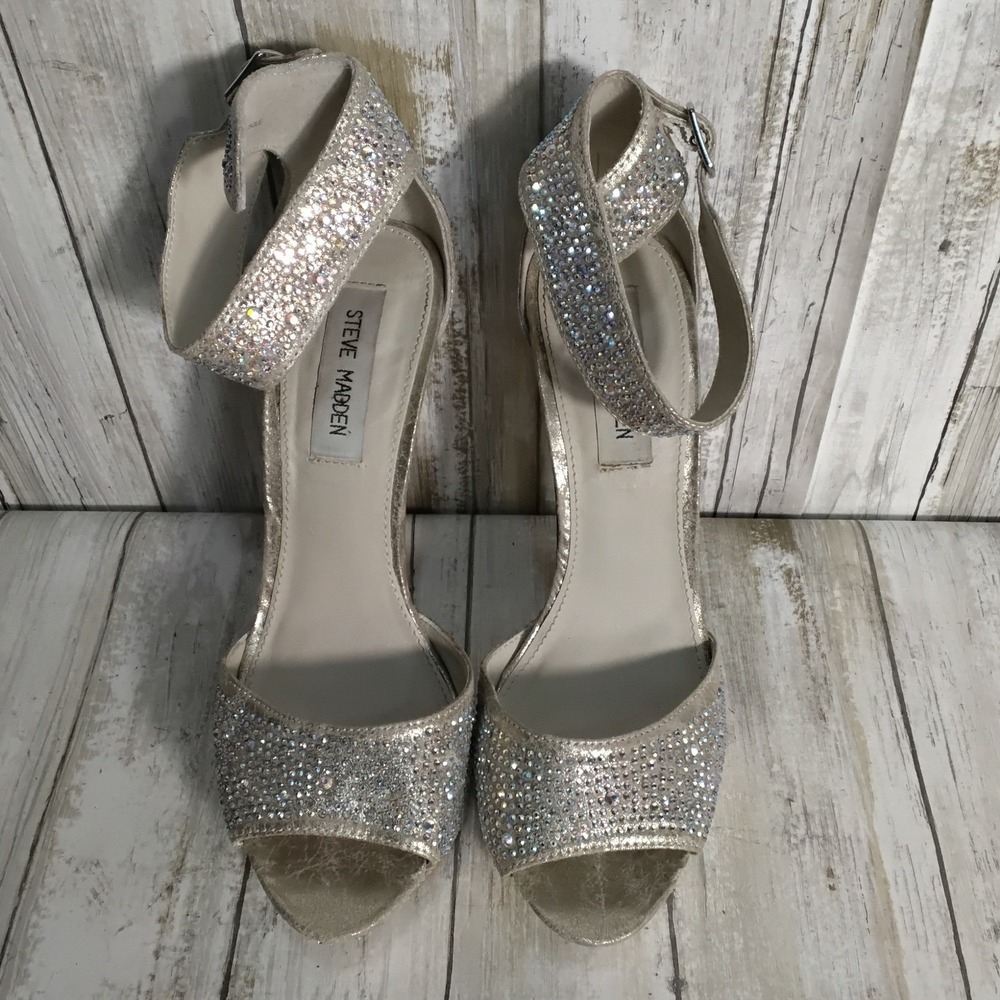 Steve Madden Carrie Gold Rhinestone Platform Stiletto Sandals Womens 7.5 B